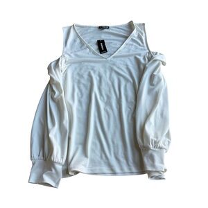 NWT Express Women’s White Cold Shoulder Size M Blouse *Flaw* Business Career